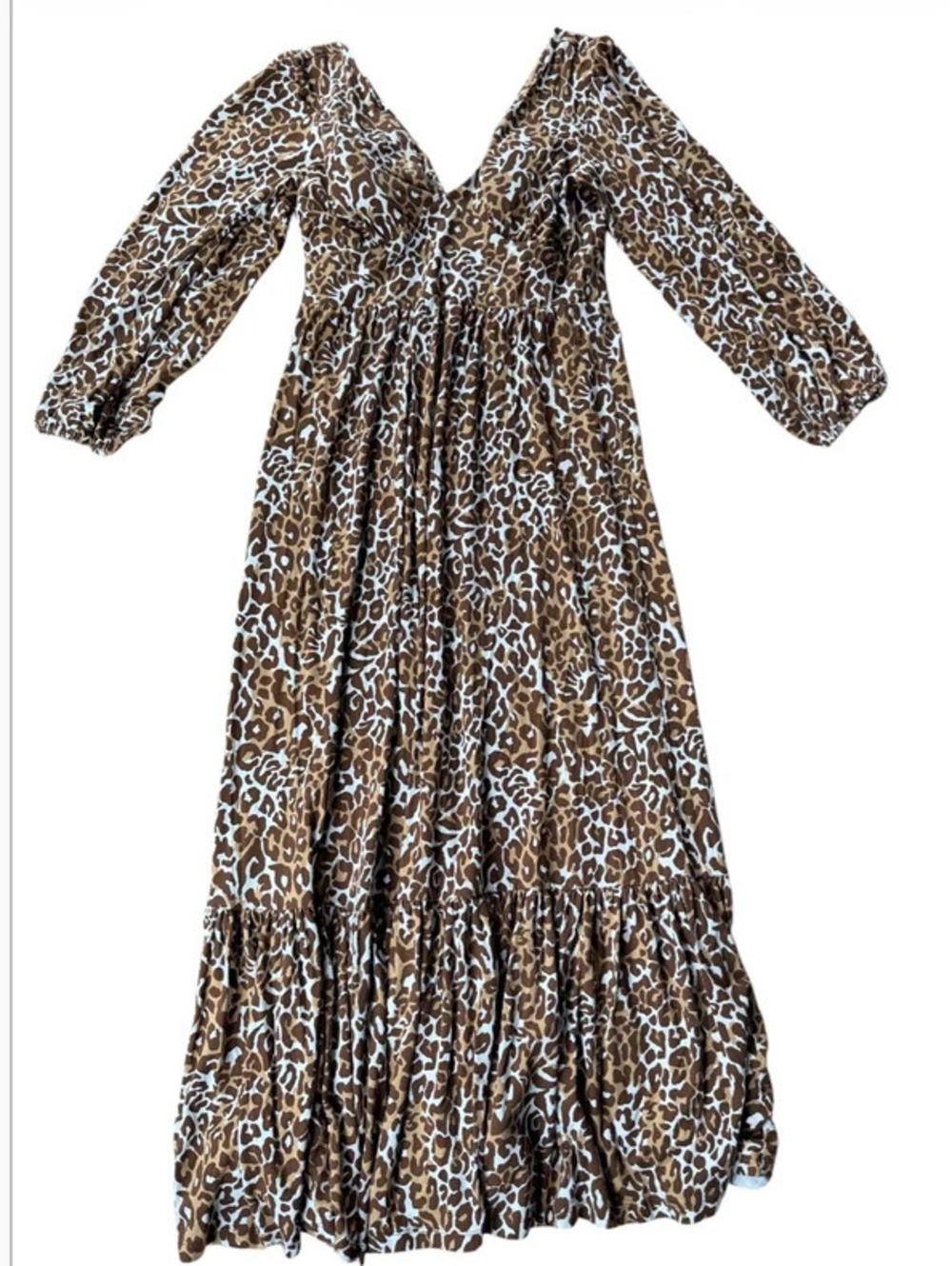Lilly Pulitzer Leopard Print Maxi Dress Long Sleeve V Neck Boho Size 8 sku1106